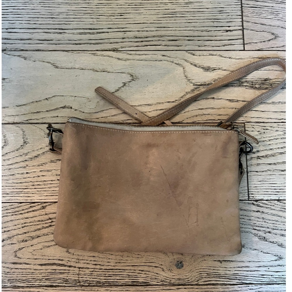 ABLE Tan Leather Crossbody Bag Zip Top Handmade in Ethiopia Minimalist Tan